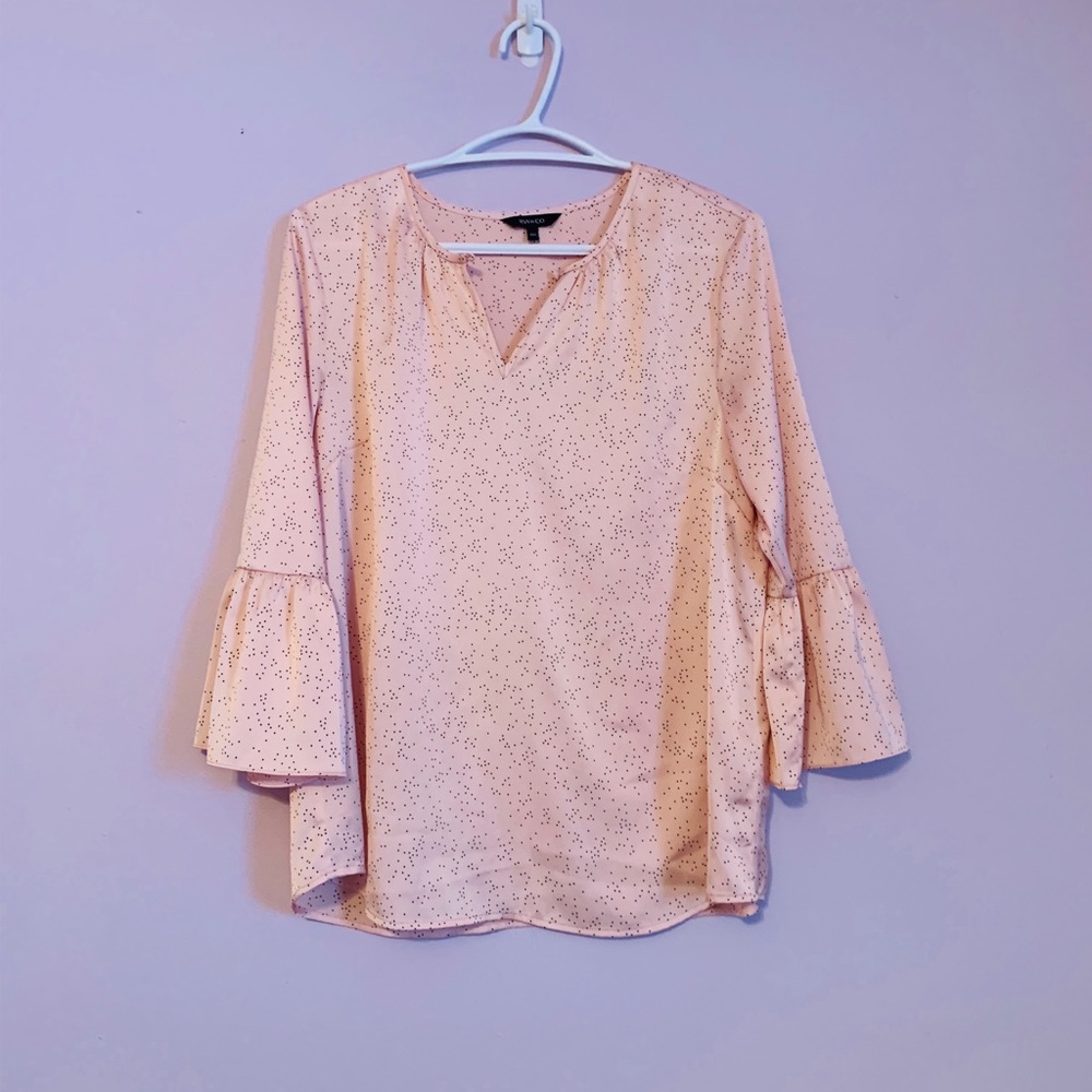 Flutter bell sleeve pink satin blouse